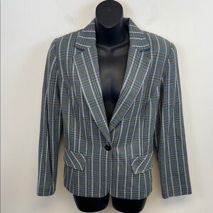 Leslie Fay Plaid Grey and Blue Women's Professional Jacket / Blazer Size 8
